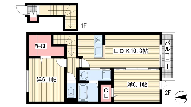 クローバー富士2号館|神戸市北区鈴蘭台北町(神戸電鉄粟生線鈴蘭台駅)のアパート間取 クローバー富士2号館|神戸市北区鈴蘭台北町(神戸電鉄粟生線鈴蘭台駅)のアパート間取